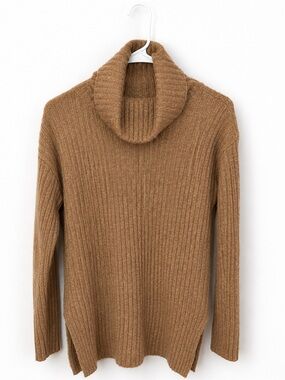 LOFT Camel Ribbed Cowl Neck Sweater